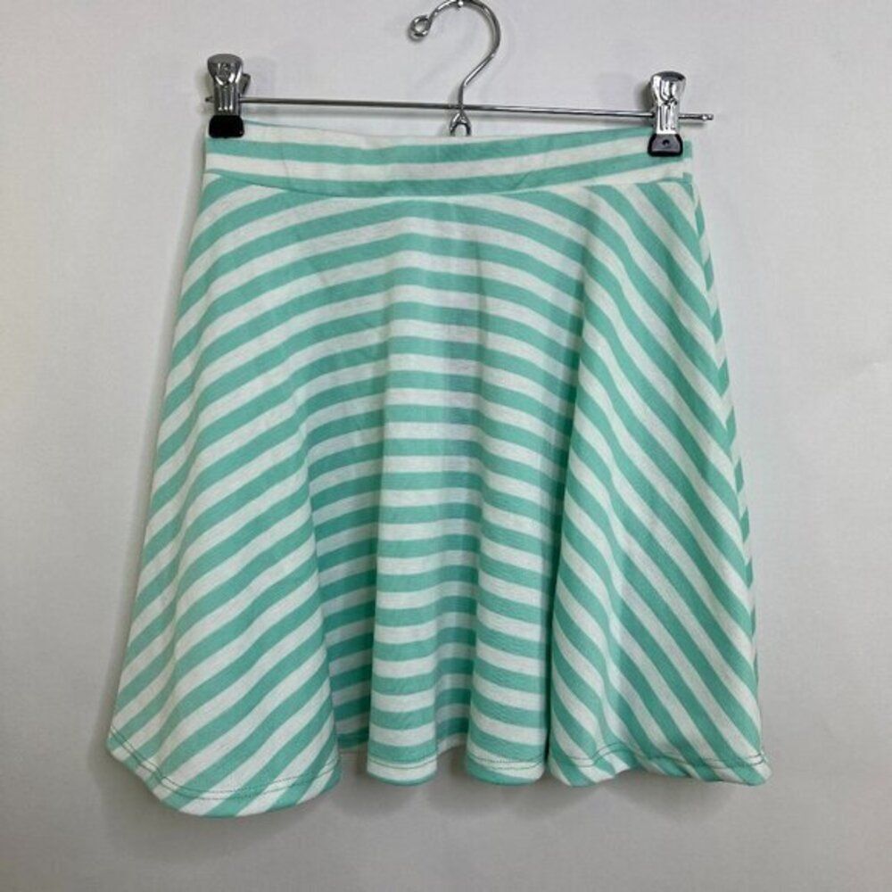 Francescas S Skirt Blue Stripe Short‎ A-line Full Stretch Jersey Flared  New